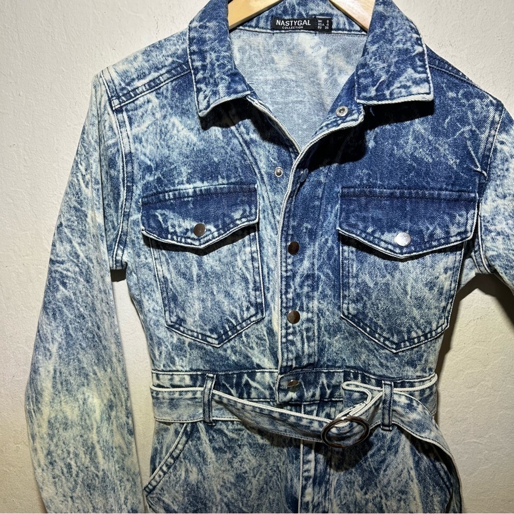 Nasty Gal Acid Wash Long Sleeve Denim Boilersuit Size 4 - Picture 7 of 9